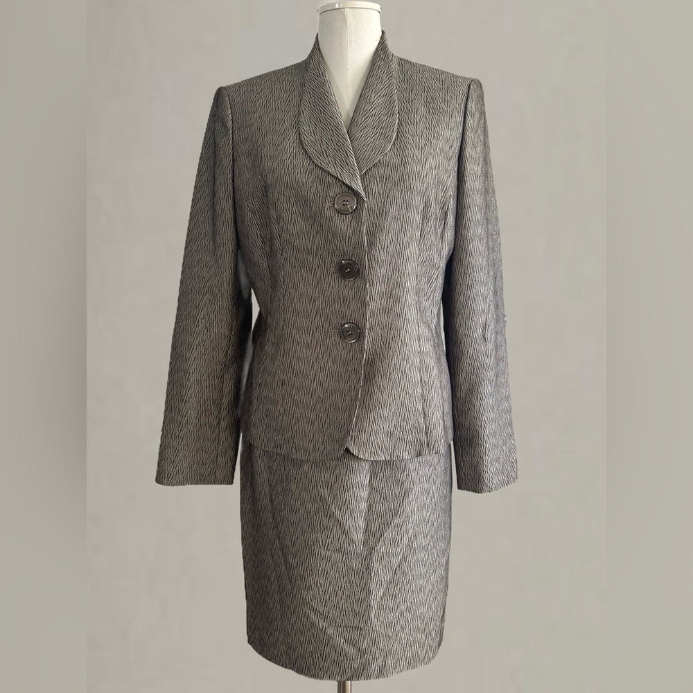 Gray Textured Blazer and Skirt Set